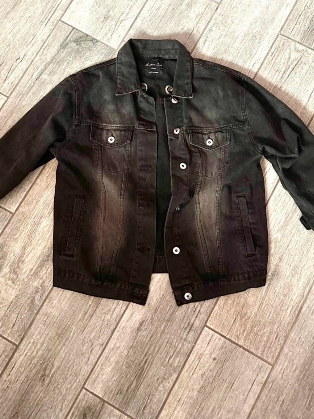 Fashion Nova Washed Black denim trucker jacket with lace-up back-Distressed Fade